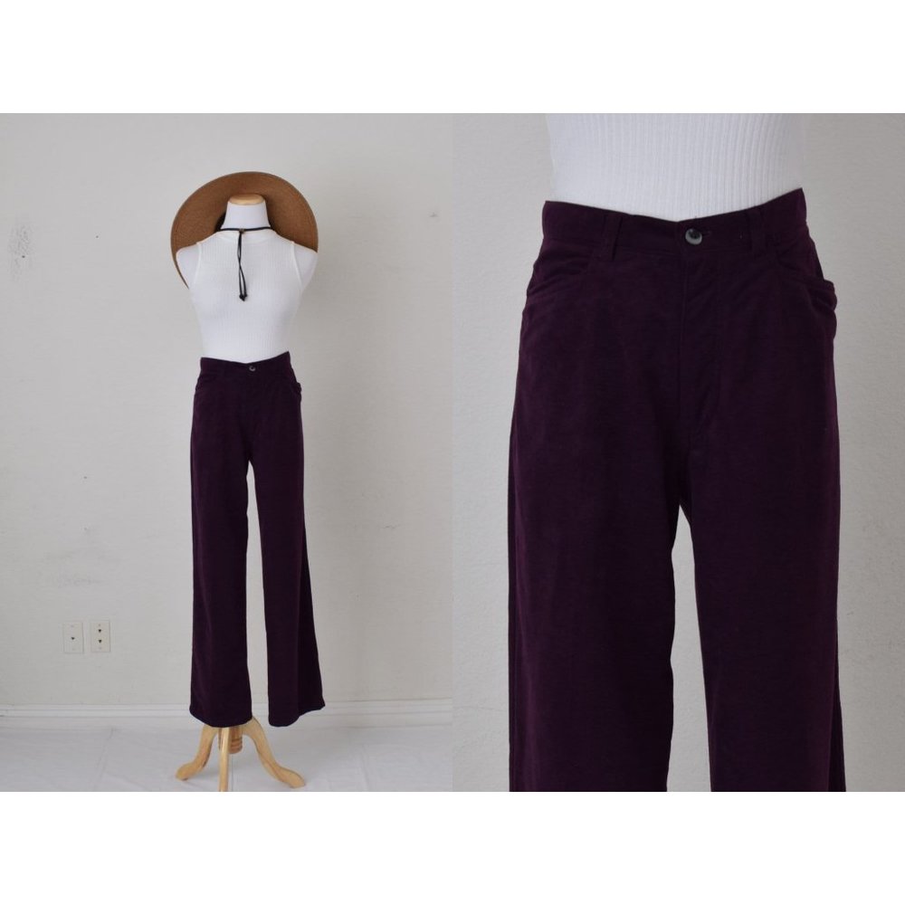 Vintage 80s‎ Eggplant Polyester Pants size 33 | 33 waist